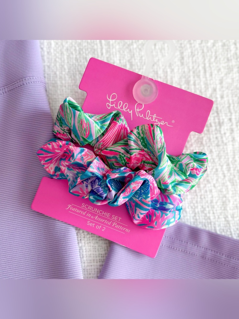 Lilly Pulitzer satin scrunchies.